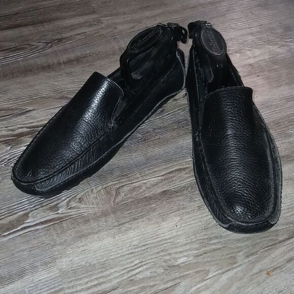 Saks Fifth Ave Men Black Leather Loafers Driving Shoes Sz 7 - Picture 1 of 8